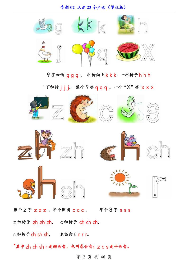 一上语文-专题02认识23个声母（知识+训练）-大伟资源网