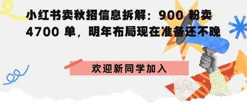 小红书卖秋招信息拆解900粉卖4700单，明年布局现在准备还不晚-大伟资源网