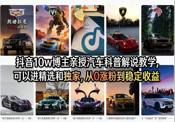 抖音10w博主亲授汽车科普解说教学，可以进精选和独家，从0涨粉到稳定收益(详细视频课程+1T素材)-大伟资源网