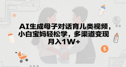 AI生成母子对话育儿类视频，小白宝妈轻松学，多渠道变现，月入1W+-大伟资源网