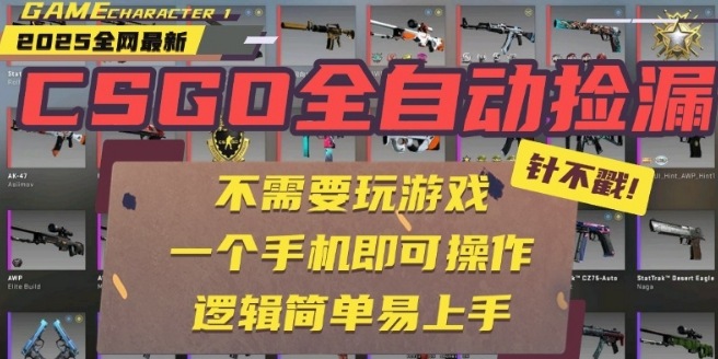 CSGO自动捡漏项目，最新独家玩法，一个手机即可操作，新手小白轻松月入1W+，操作简单易上手【揭秘】-大伟资源网