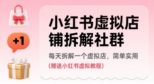 小红书虚拟店铺拆解社群，每天拆解一个虚拟店，简单实用(赠送小红书虚拟教程)-大伟资源网