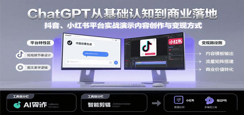 ChatGPT从基础认知到商业落地，实战演示抖音、小红书等平台的内容创作与变现-大伟资源网