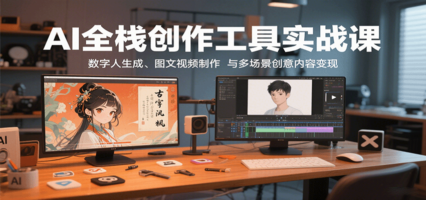 AI全栈创作工具实战课：数字人生成、图文视频制作与多场景创意内容变现-大伟资源网