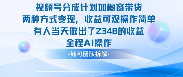 新玩法，视频号分成计划+橱窗带货，有人当天做出了2348的收益-大伟资源网