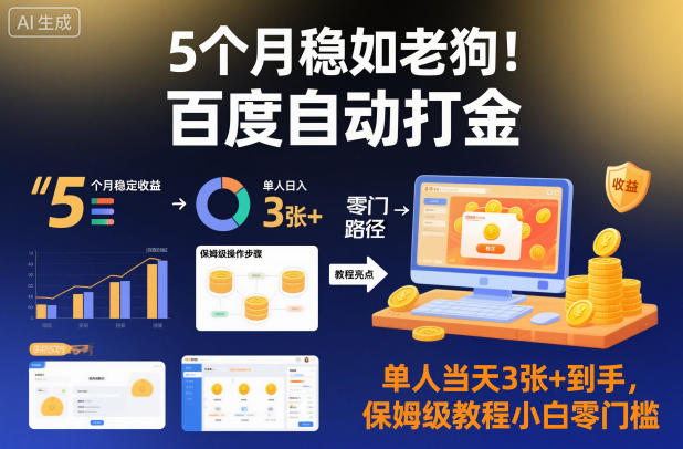 5个月稳如老狗！百度自动打金，单人当天3张+到手，保姆级教程小白零门槛【揭秘】-大伟资源网