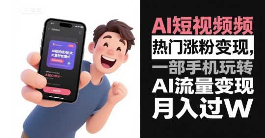 AI短视频热门涨粉变现，一部手机玩转AI流量变现，月入过W-大伟资源网