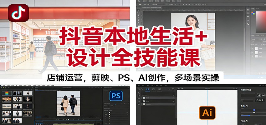 抖音本地生活+设计全技能课：店铺运营，剪映、PS、AI创作，多场景实操-大伟资源网