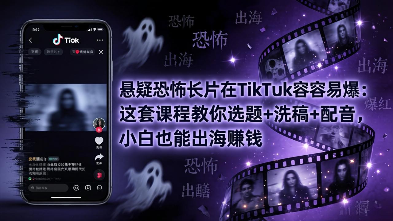 悬疑恐怖长片在TikTok最容易爆：这套课程教你选题+洗稿+配音，小白也能出海赚钱-大伟资源网