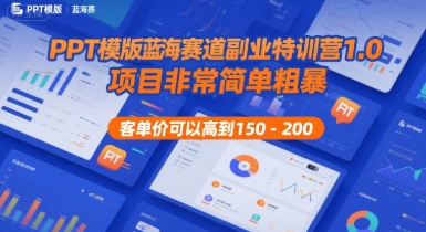 PPT模版蓝海赛道副业特训营1.0，项目非常简单粗暴，客单价可以高到150-200-大伟资源网
