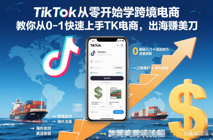 TikTok从零开始学跨境电商，教你从0-1快速上手TK电商，出海賺美刀-大伟资源网