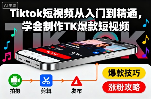 Tiktok短视频从入门到精通，学会制作TK爆款短视频-大伟资源网