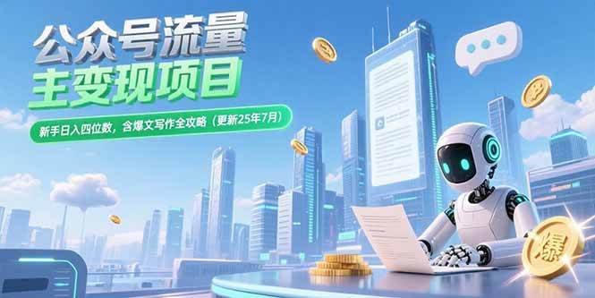 （15412期）公众号流量主变现项目，新手日入四位数，含爆文写作全攻略(更新25年7月)-大伟资源网