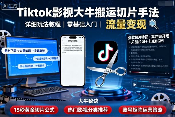Tiktok影视大牛搬运切片手法，详细玩法教程-大伟资源网