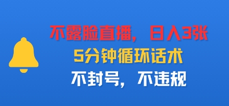 不露脸直播，日入3张，5分钟循环话术，不封号，不违规-大伟资源网