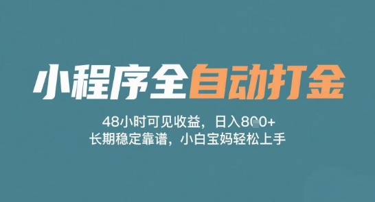 小程序全自动打金，48小时可见收益，日入多张，长期稳定靠谱，小白宝妈轻松上手【揭秘】-大伟资源网