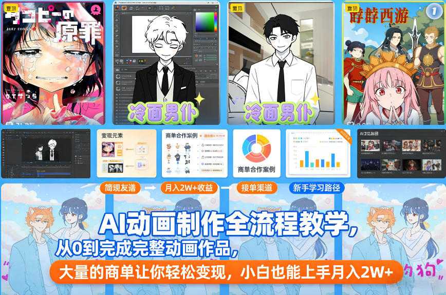 AI动画制作全流程教学，从0到完成完整动画作品，大量的商单让你轻松变现，小白也能上手月入2W+-大伟资源网