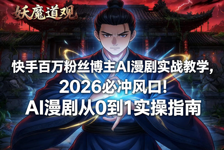 快手百万粉丝博主AI漫剧实战教学，2026必冲风口！AI漫剧从0到1实操指南-大伟资源网