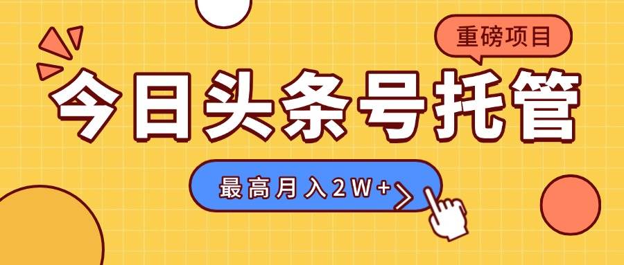 （15905期）【头条号托管 】我提供视频，你发布，每天操作5分钟，最高躺赚1W+-大伟资源网