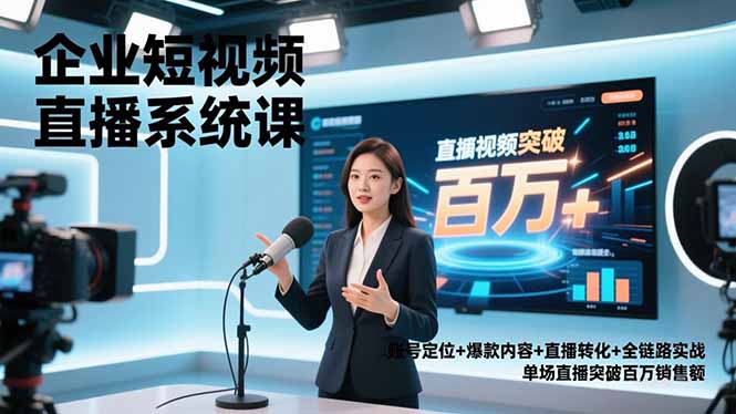 企业短视频直播系统课，账号定位+爆款内容+直播转化+全链路实战，单场直播突破百万销售额-大伟资源网