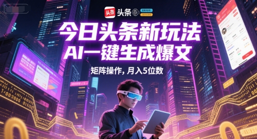 今日头条新玩法，AI一键生成爆文，矩阵操作，月入5位数-大伟资源网