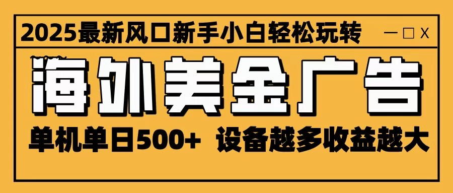 2025最新风口 海外美金广告 单机单日500+ 可无限放大 设备越多收益越大 轻松上手-大伟资源网