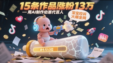 用AI制作幼崽代言人，宝宝的控诉火爆全网，15条作品涨粉13W，单号月入5位数实操教程-大伟资源网