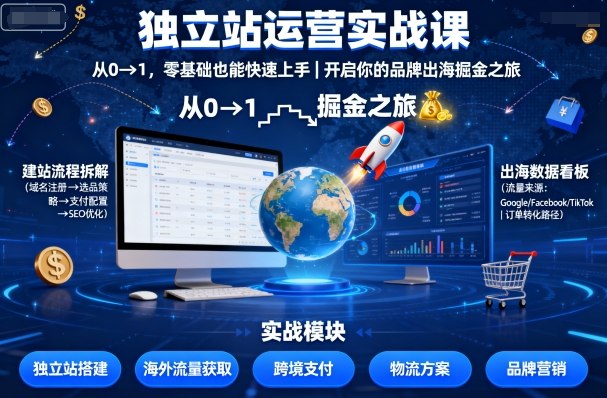 独立站运营实战课，从0到1，零基础也能快速上手，开启你的品牌出海掘金之旅-大伟资源网