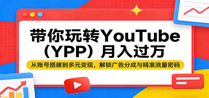 带你玩转YouTube(YPP)月入过万：从账号搭建到多元变现，解锁广告分成与精准流量密码-大伟资源网