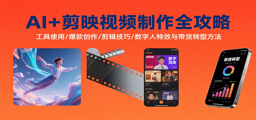 AI+剪映视频制作全攻略：工具使用/爆款创作/剪辑技巧/数字人特效与带货转型方法-大伟资源网