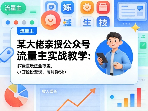 某大佬亲授公众号流量主实战教学：多赛道玩法全覆盖，小白轻松变现，每月多挣5k+-大伟资源网