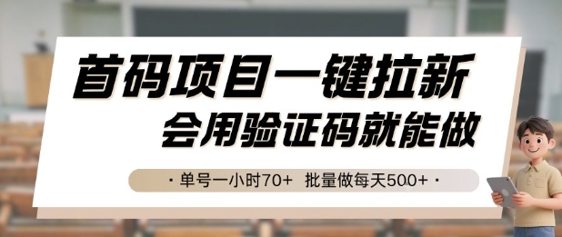 首码项目一键拉新，会用验证码就能做 单号一小时70+，批量做每天5张【揭秘】-大伟资源网