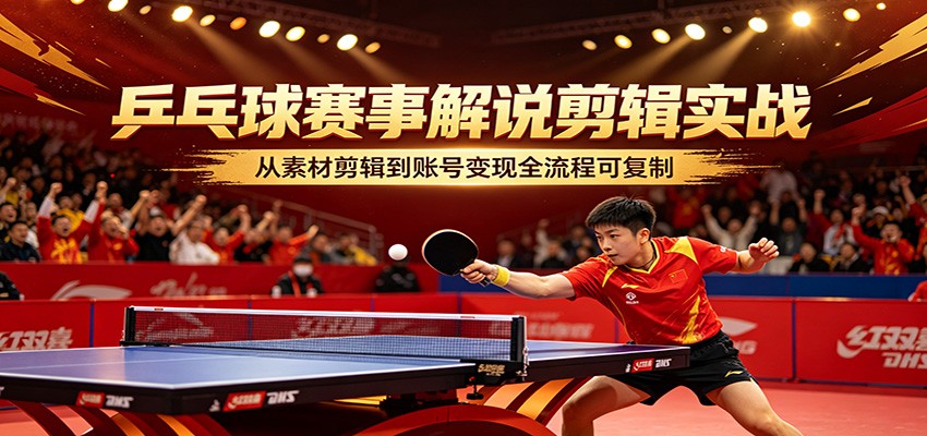 乒乓球赛事解说剪辑实战，从素材剪辑到账号变现全流程可复制-大伟资源网