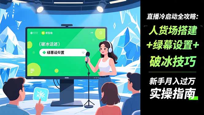 直播冷启动全攻略:人货场搭建+绿幕设置+破冰技巧，新手月入过万实操指南-大伟资源网
