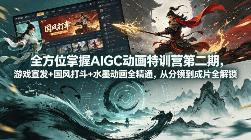 全方位掌握AIGC动画特训营第二期，游戏宣发+国风打斗+水墨动画全精通，从分镜到成片全解锁-大伟资源网