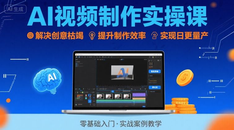Ai视频制作实操课，解决创意枯竭、效率低下痛点，实现日更量产可持续变现-大伟资源网