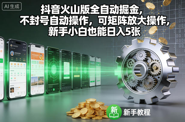 抖音火山版全自动掘金，不封号自动操作，可矩阵放大操作，新手小白也能日入5张【揭秘】-大伟资源网