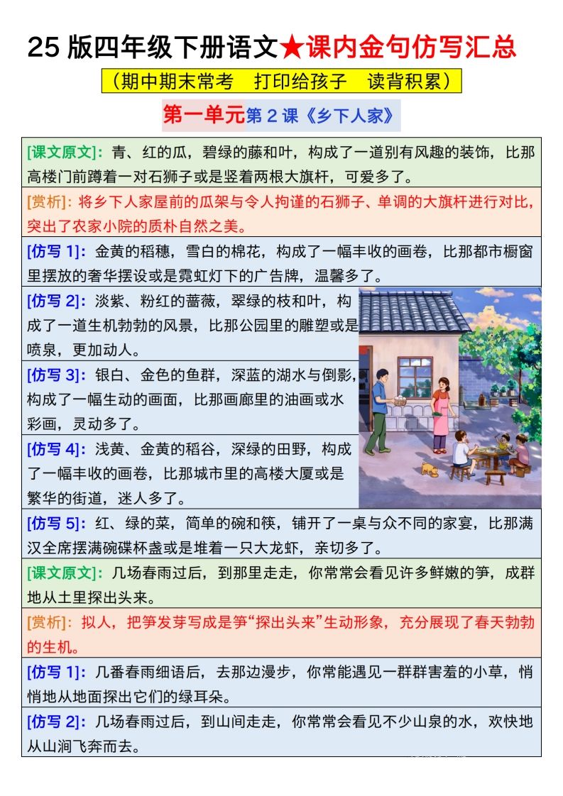 25版四下语文课内金句仿写汇总31页-大伟资源网