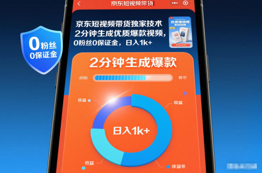 京东短视频带货独家技术，2分钟生成一条优质爆款视频，0粉丝0保证金，日入1k+【揭秘】-大伟资源网