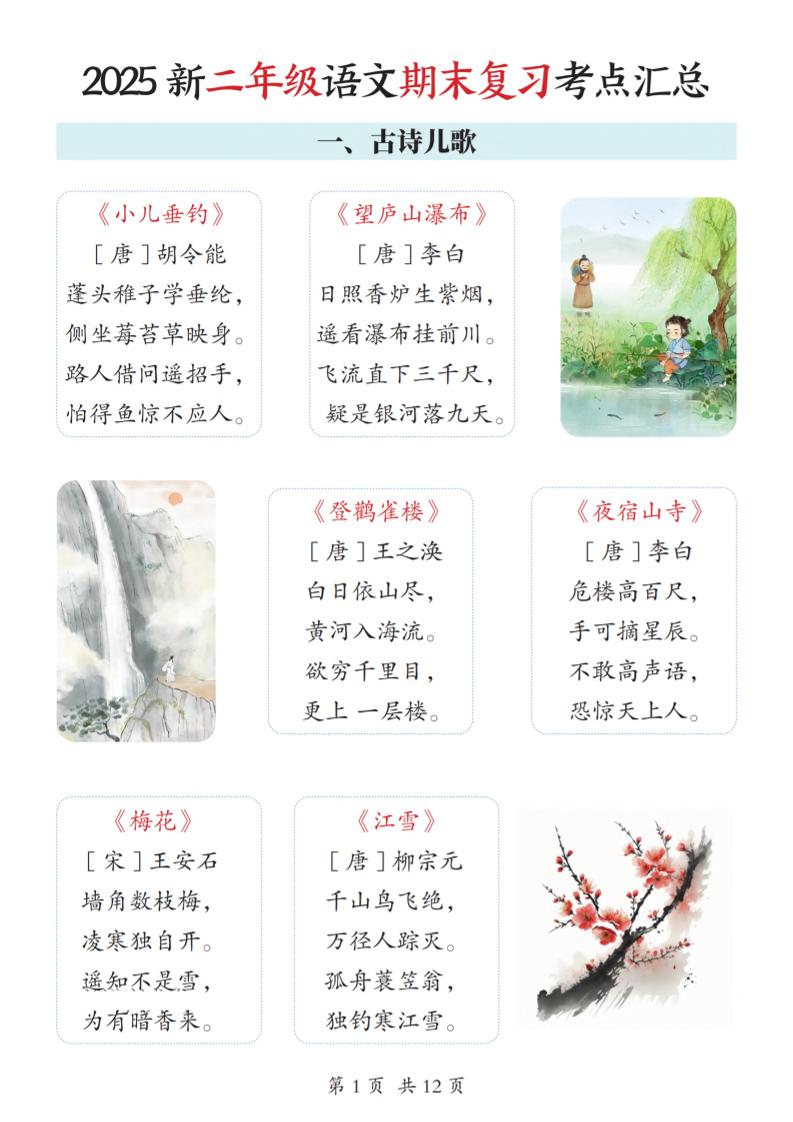 2025新二上语文期末复习考点汇总12页-大伟资源网