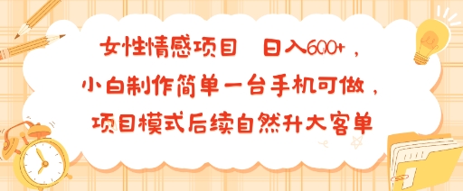女性情感项目 小白制作简单一台手机可做 项目模式后续自然升大客单 日入6张-大伟资源网