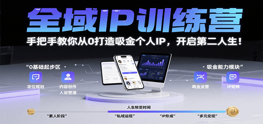 全域IP训练营，手把手教你从0打造吸金个人IP，开启第二人生！-大伟资源网