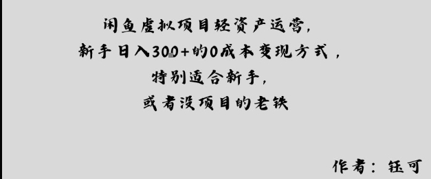 闲鱼虚拟项目轻资产运营，新手日入3张+的0成本变现方式，特别适合新手，或者没项目的老铁-大伟资源网