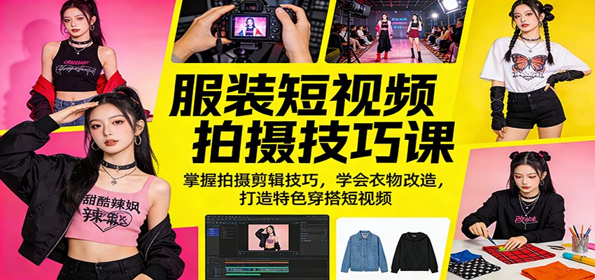 服装短视频拍摄技巧课：掌握拍摄剪辑技巧，学会衣物改造，打造特色穿搭短视频-大伟资源网