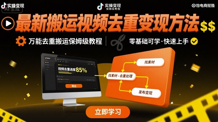 最新搬运视频去重变现方法，万能去重搬运保姆级教程-大伟资源网