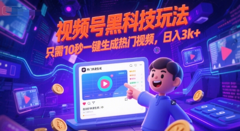 视频号黑科技玩法，只需10秒一键生成热门视频，日入3k+【揭秘】-大伟资源网