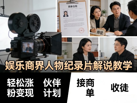 娱乐商界人物纪录片解说教学，轻松涨粉变现，伙伴计划，接商单，收徒等-大伟资源网