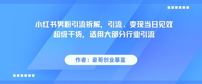 小红书男粉引流拆解，引流、变现当日见效超级干货，适用大部分行业引流-大伟资源网