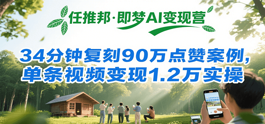 任推邦·即梦AI变现营，34分钟复刻90万点赞案例，单条视频变现1.2万实操-大伟资源网