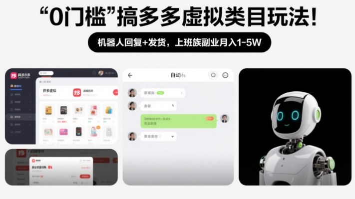 0门槛搞多多虚拟类目玩法！机器人回复+发货，上班族副业月入1-5W【揭秘】-大伟资源网